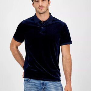 Guess Rio Liquid  Mens XL Navy Blue Velvet Polo NWOT Never worn. Super soft!